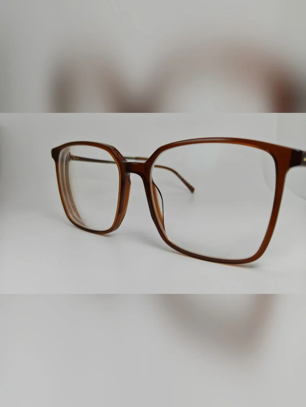 Easton. Square Translucent Brown Frame.  Minimalist. Gold Stripe On Temples.